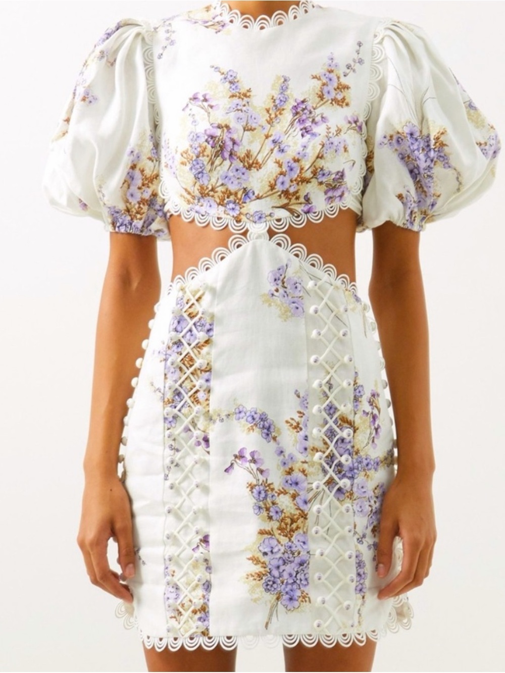 Zimmermann White Floral Lace-Trim Mini Dress